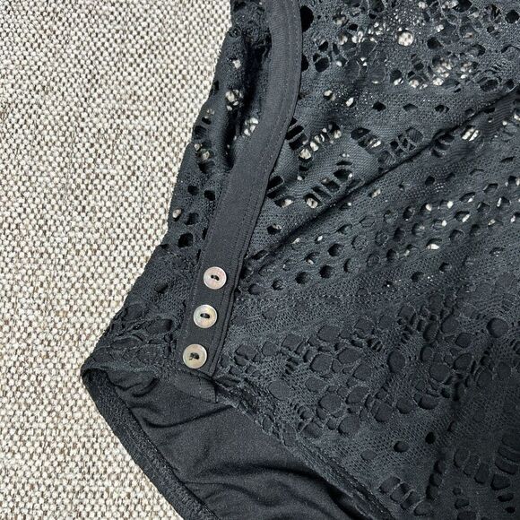 Robin Piccone Swimsuit Mesh One Piece Perforated Boho Bikini Black Size 10 - Picture 12 of 12